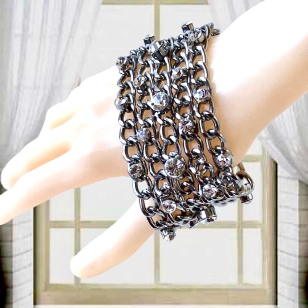 ALDO Vintage Statement Wide Chunky Chain Link Bracelet with Rhinestones
